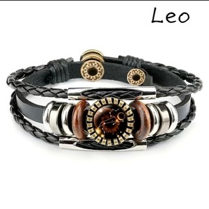 CLEARANCE Leo Constellation Beaded Leather Charm Bracelets‎ Men Women Horiscope